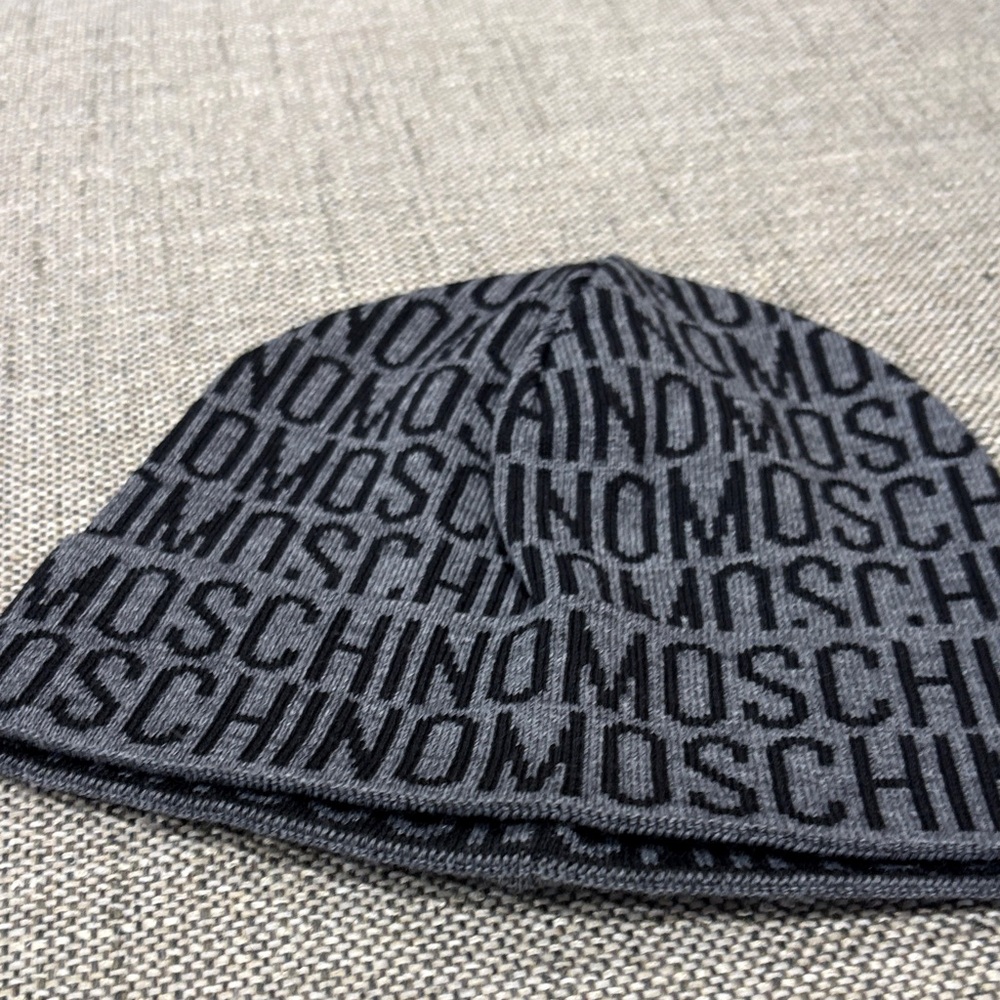 Moschino Black and Gray Logo Beanie